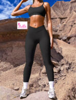 Legging taille haute côtelé et gainant - noir – Image 2