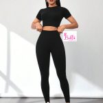 Ensemble Legging taille haute et haut côtelé et gainant -noire