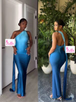 Robe moulante et dos nu - bleue