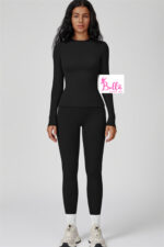 Ensemble Legging taille haute et haut longues manches seamless - noir – Image 8
