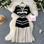 Robe Korean style et manches courtes - noire beige (Taille unique)