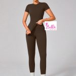 Ensemble Legging taille haute et T-Shirt seamless - marron