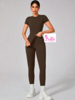 Ensemble Legging taille haute et T-Shirt seamless - marron