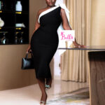 Robe moulante 1 manche - noire blanc – Image 3