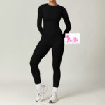 Ensemble Legging taille haute et haut longues manches seamless - noir – Image 3