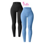 Legging taille haute côtelé et gainant - bleu – Image 2