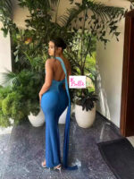 Robe moulante et dos nu - bleue – Image 4