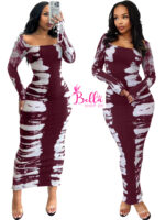Robe moulante longues manches - rouge blanc – Image 3