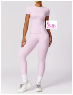 Ensemble Legging taille haute et T-Shirt - rose – Image 3