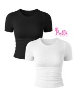 T-shirt Crop top côtelé et gainant - Noir – Image 2