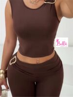 Ensemble pantalon et haut crop top - marron – Image 2