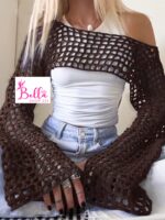 Haut court en maille - marron