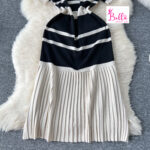 Robe Korean style et manches courtes - noire beige (Taille unique) – Image 2
