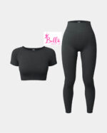 Ensemble Legging taille haute et haut côtelé et gainant -noire – Image 3