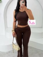 Ensemble pantalon et haut crop top - marron