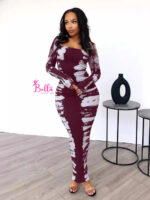 Robe moulante longues manches - rouge blanc – Image 2