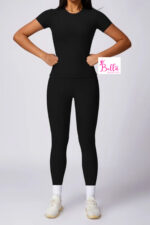 Ensemble Legging taille haute et T-Shirt seamless - noir – Image 4