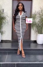 Robe moulante Korean chic rétro  - noire blanc ( taille unique)