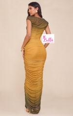 Robe moulante froncée - jaune vert – Image 2