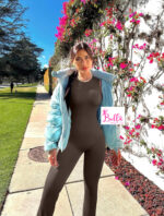 Combinaison débardeur côtelé et gainant avec un bas large - marron – Image 4