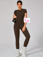 Ensemble Legging taille haute et T-Shirt seamless - marron – Image 5