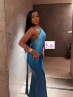 Robe moulante et dos nu - bleue – Image 3