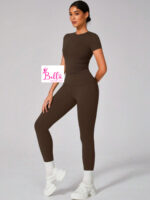 Ensemble Legging taille haute et T-Shirt seamless - marron – Image 6