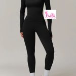 Ensemble Legging taille haute et haut longues manches seamless - noir