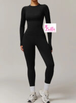 Ensemble Legging taille haute et haut longues manches seamless - noir