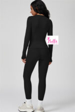 Ensemble Legging taille haute et haut longues manches seamless - noir – Image 5