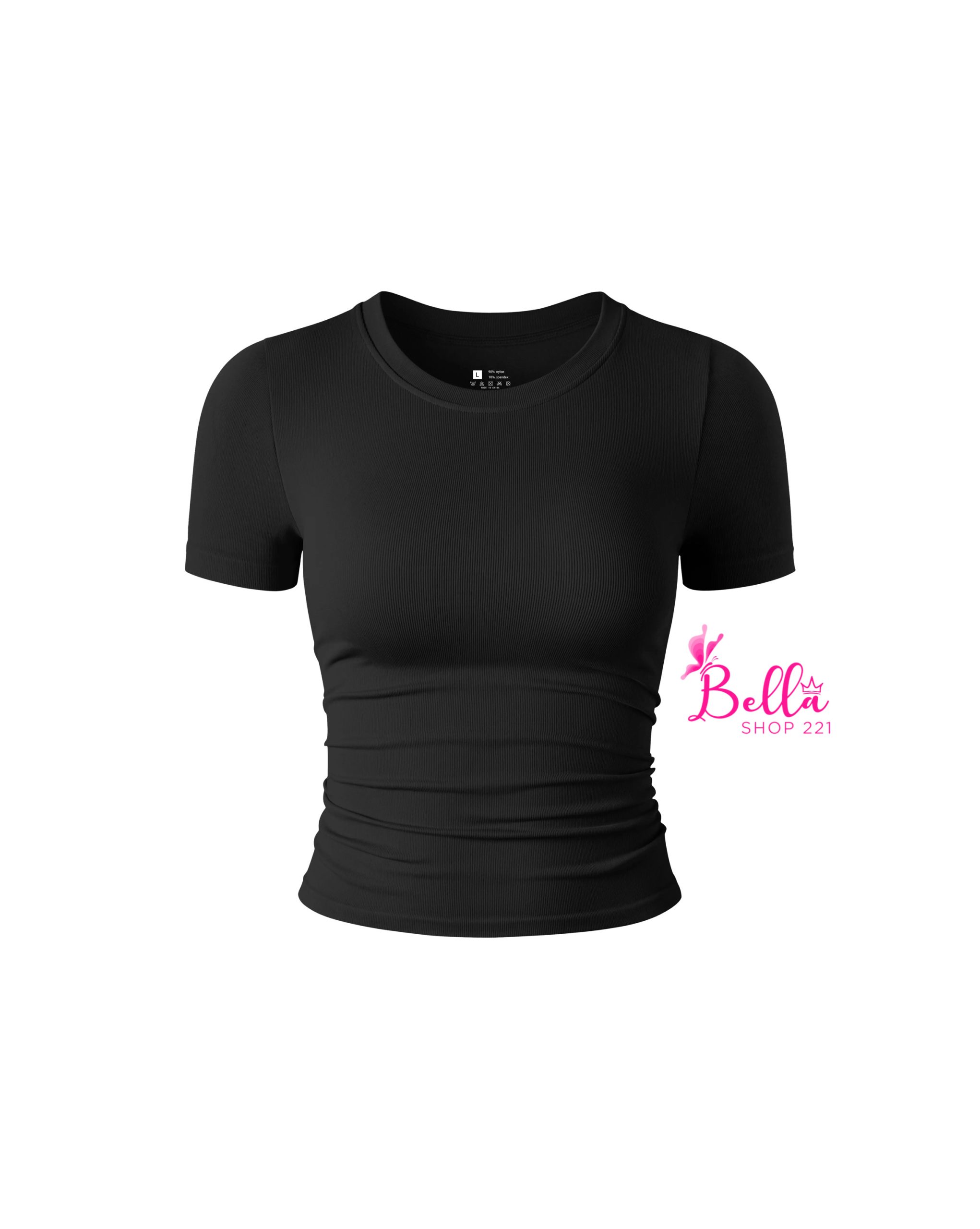 d20099cb-229f-43ab-97d3-b1ed79acb5c0 T-shirt Crop top côtelé et gainant - Noir – Image 1