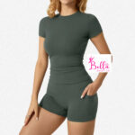 Ensemble short avec poche et haut seamless - vert