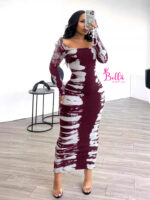 Robe moulante longues manches - rouge blanc
