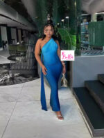 Robe moulante et dos nu - bleue – Image 5