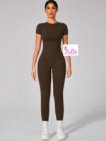 Ensemble Legging taille haute et T-Shirt seamless - marron – Image 3