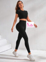 Ensemble Legging taille haute et haut côtelé et gainant -noire – Image 4