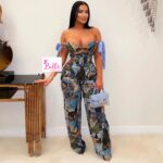 Ensemble pantalon et haut crop top - multicolore bleu