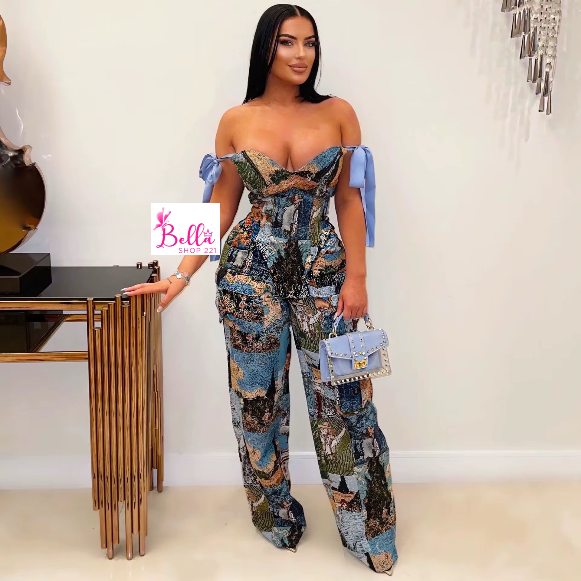 c57b74eb-6f20-4512-8857-c98d2bcef85c-2 Ensemble pantalon et haut crop top - multicolore bleu – Image 1