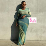 Robe moulante longue manche - vert – Image 2