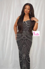 Robe moulante avec strass et perles - noire – Image 4