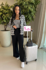 Ensemble pantalon + haut + veste - noir blanc (taille unique)