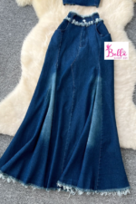 Ensemble jupe et haut bustier en jeans - bleu – Image 5