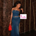 Ensemble jupe et haut bustier en jeans - bleu