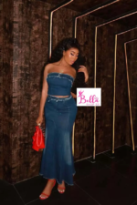 Ensemble jupe et haut bustier en jeans - bleu