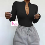 Bodysuit longue manche avec fermeture - noir