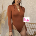 Bodysuit longue manche avec fermeture - marron