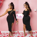 Robe moulante 1 manche et asymétrique - noire – Image 3