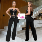 Ensemble pantalon et haut avec ronds doré - noir