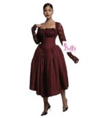 Robe avec manches en dentelle - rouge – Image 4