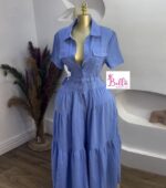 Robe chemise avec ceinture - bleue – Image 2